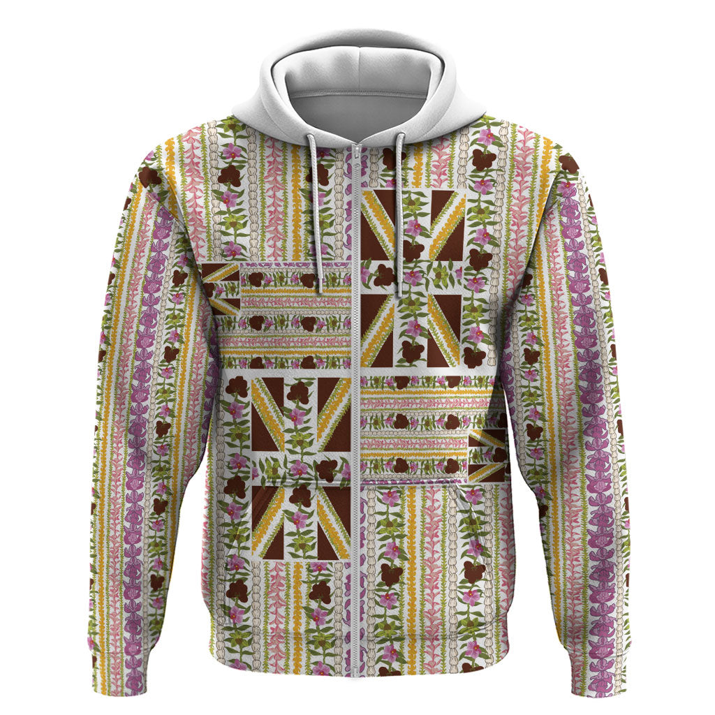Hawaii Lokelani Pikake Lei Hoodie Hawaiian Flag Motif