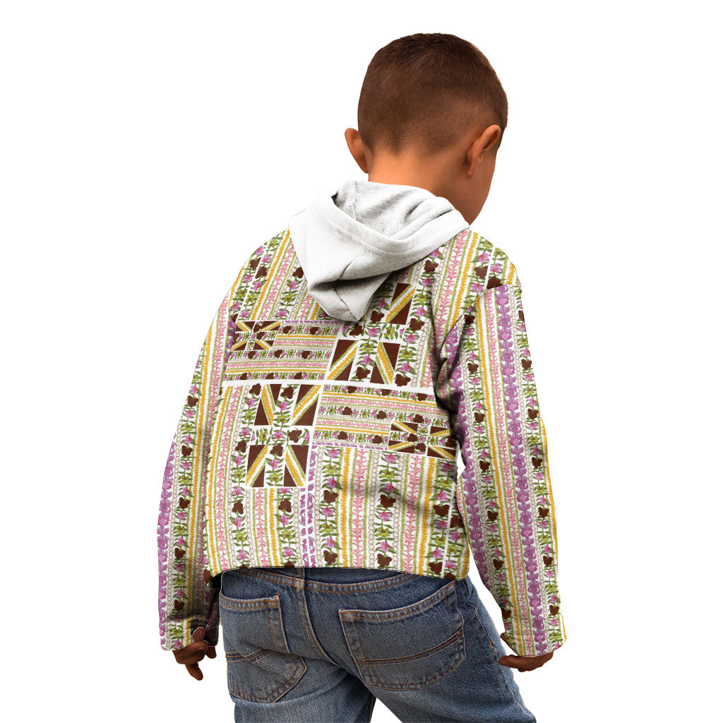 Hawaii Lokelani Pikake Lei Kid Hoodie Hawaiian Flag Motif