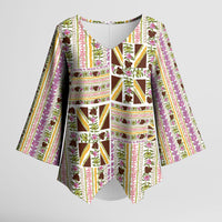 Hawaii Lokelani Pikake Lei Kimono Sleeve Blouse Hawaiian Flag Motif