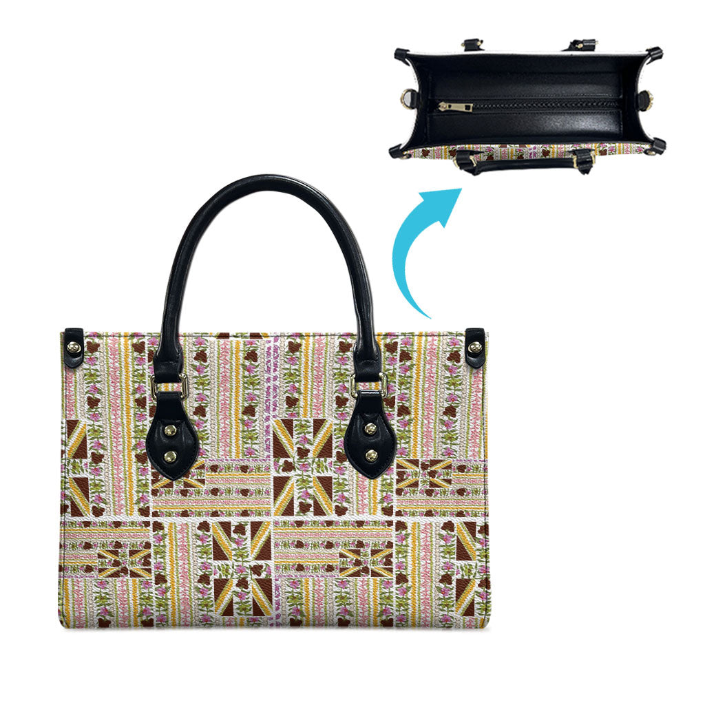 Hawaii Lokelani Pikake Lei Leather Bag Hawaiian Flag Motif