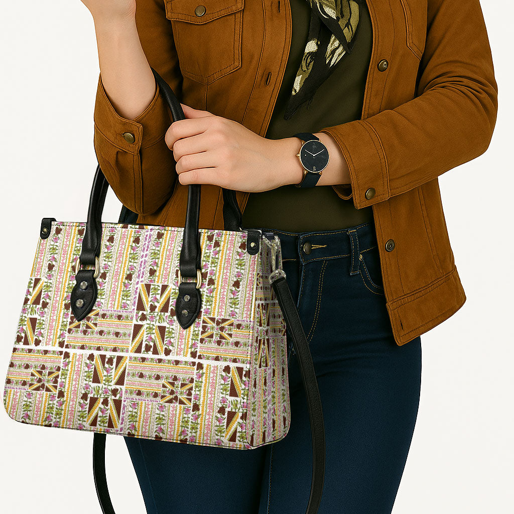Hawaii Lokelani Pikake Lei Leather Bag Hawaiian Flag Motif