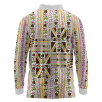 Hawaii Lokelani Pikake Lei Long Sleeve Polo Shirt Hawaiian Flag Motif