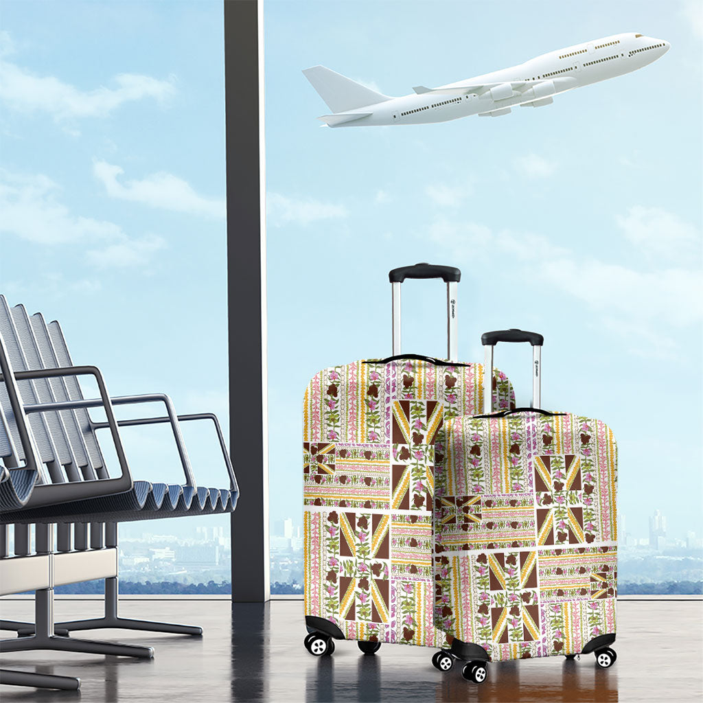 Hawaii Lokelani Pikake Lei Luggage Cover Hawaiian Flag Motif