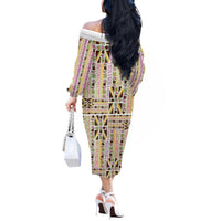 Hawaii Lokelani Pikake Lei Off The Shoulder Long Sleeve Dress Hawaiian Flag Motif