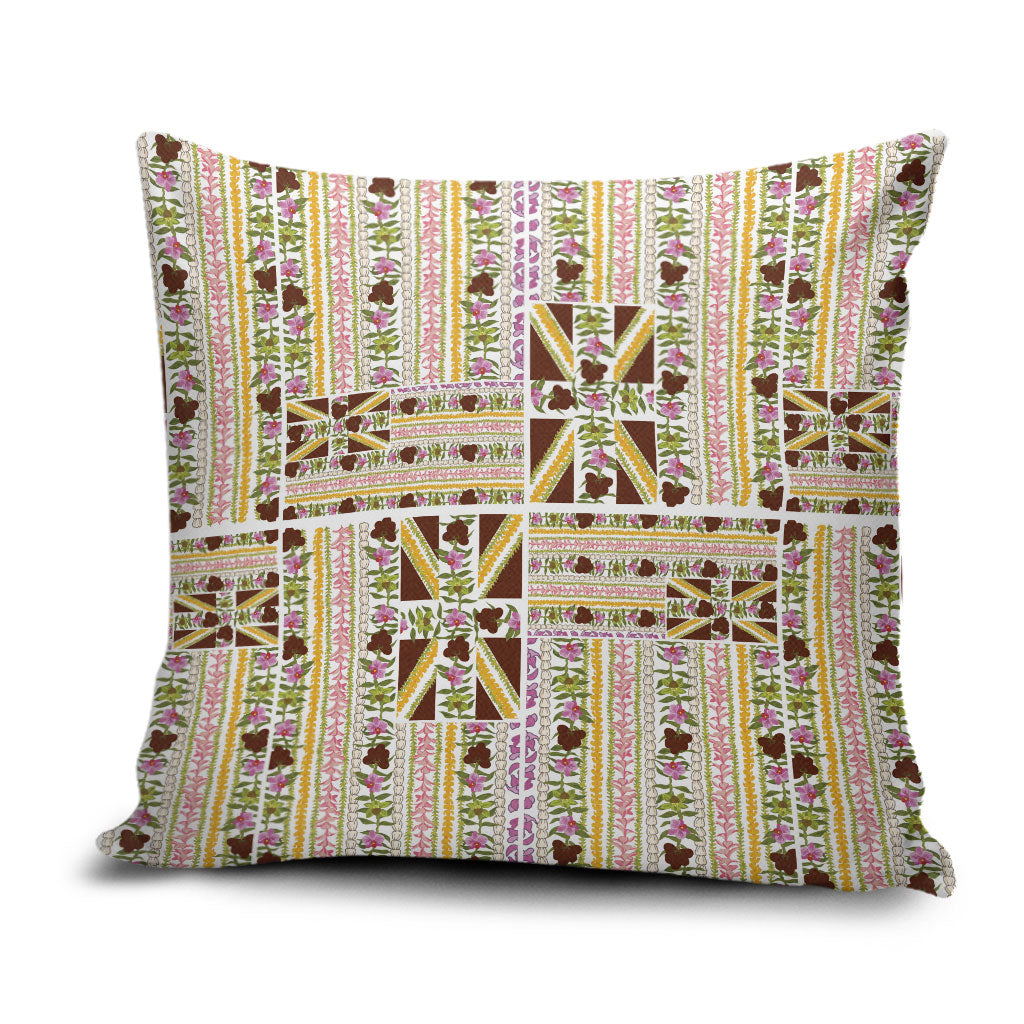Hawaii Lokelani Pikake Lei Pillow Cover Hawaiian Flag Motif