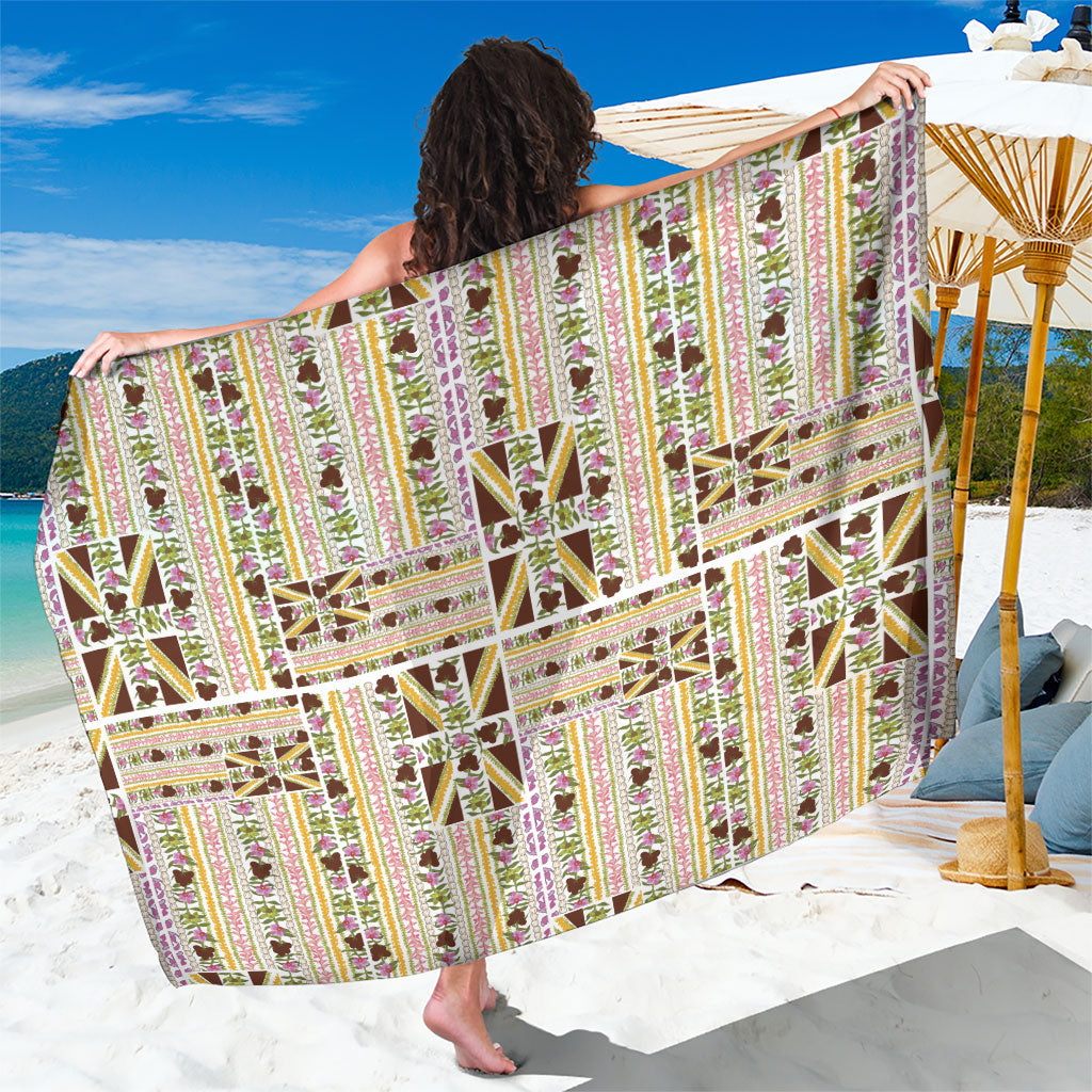 Hawaii Lokelani Pikake Lei Sarong Hawaiian Flag Motif