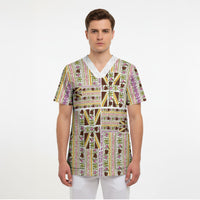 Hawaii Lokelani Pikake Lei Scrub Top Hawaiian Flag Motif