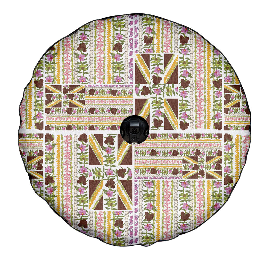 Hawaii Lokelani Pikake Lei Spare Tire Cover Hawaiian Flag Motif
