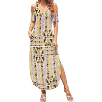 Hawaii Lokelani Pikake Lei Summer Maxi Dress Hawaiian Flag Motif