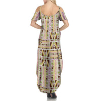 Hawaii Lokelani Pikake Lei Summer Maxi Dress Hawaiian Flag Motif