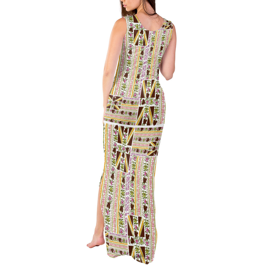 Hawaii Lokelani Pikake Lei Tank Maxi Dress Hawaiian Flag Motif