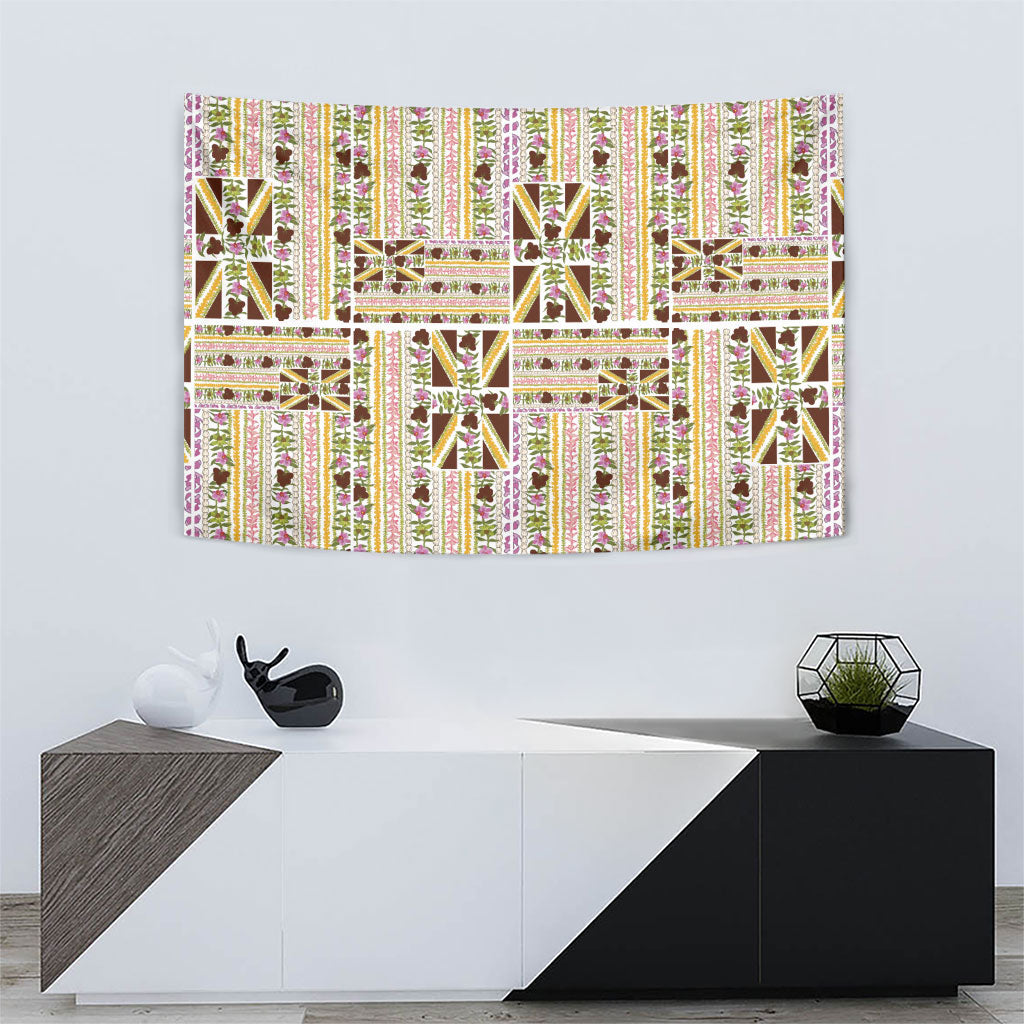 Hawaii Lokelani Pikake Lei Tapestry Hawaiian Flag Motif