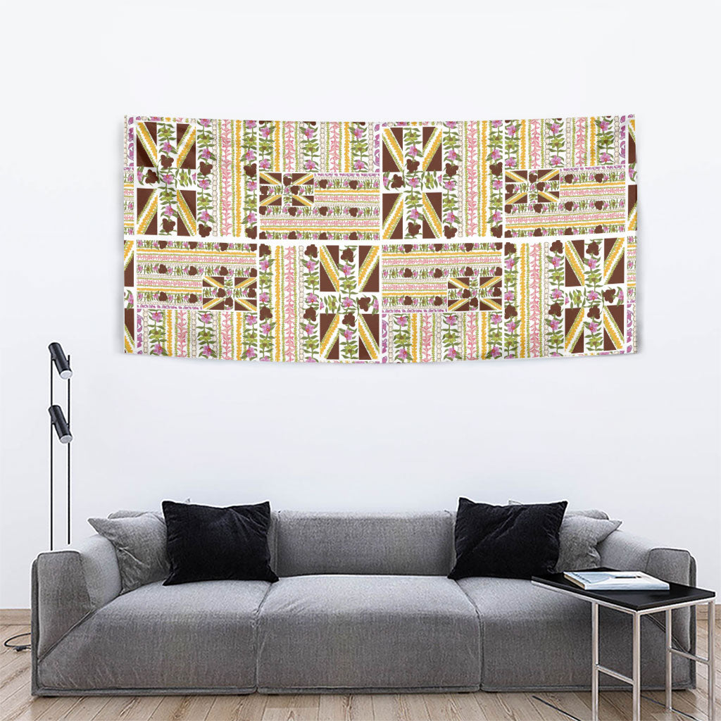 Hawaii Lokelani Pikake Lei Tapestry Hawaiian Flag Motif