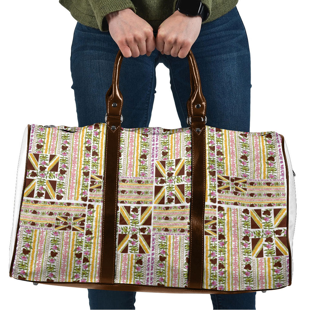 Hawaii Lokelani Pikake Lei Travel Bag Hawaiian Flag Motif