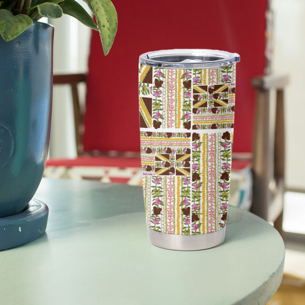 Hawaii Lokelani Pikake Lei Tumbler Cup Hawaiian Flag Motif