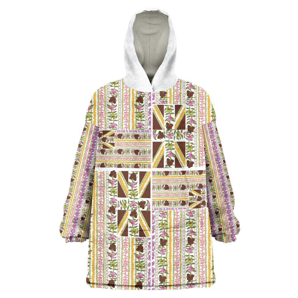 Hawaii Lokelani Pikake Lei Wearable Blanket Hoodie Hawaiian Flag Motif