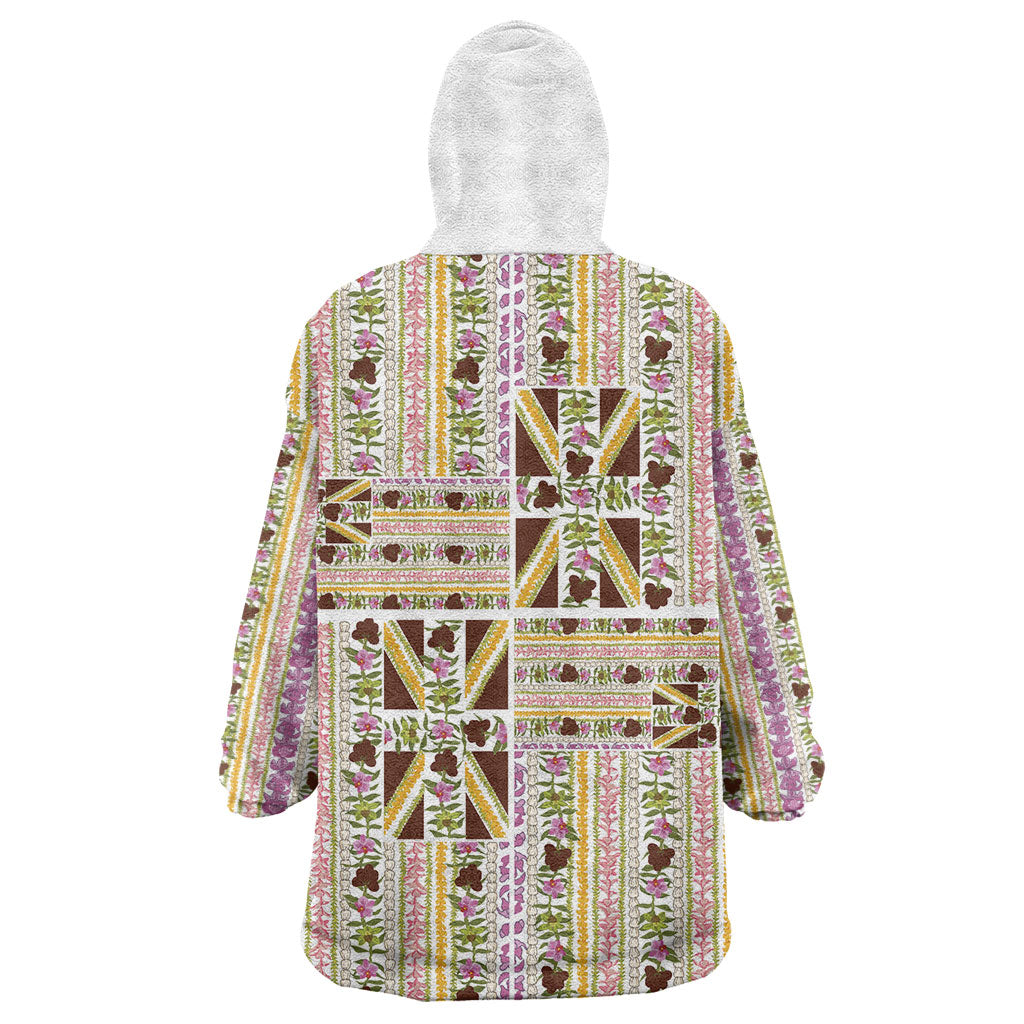 Hawaii Lokelani Pikake Lei Wearable Blanket Hoodie Hawaiian Flag Motif