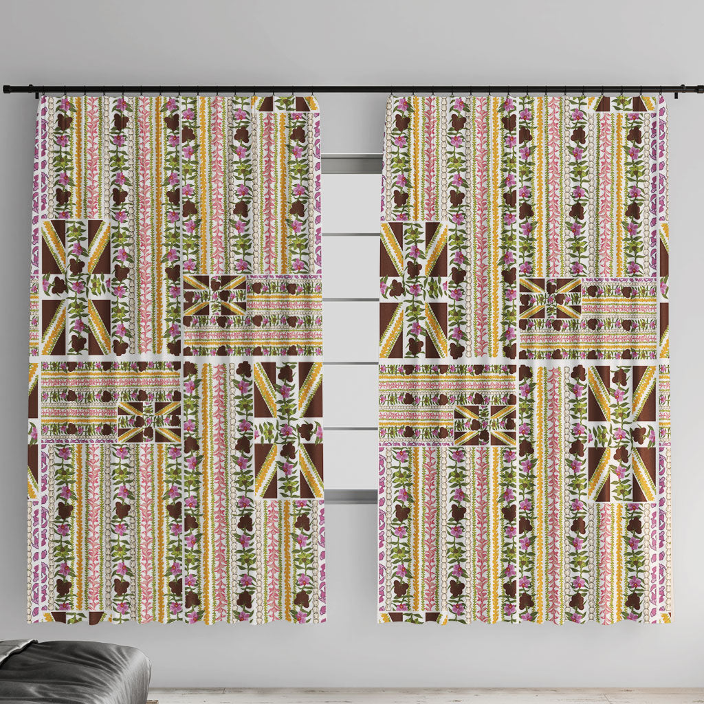 Hawaii Lokelani Pikake Lei Window Curtain Hawaiian Flag Motif