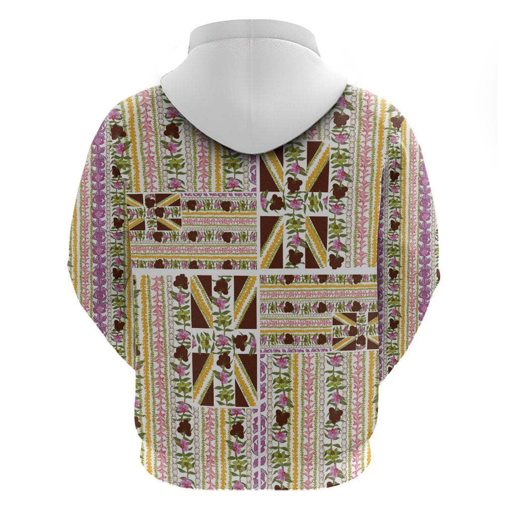 Hawaii Lokelani Pikake Lei Zip Hoodie Hawaiian Flag Motif