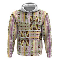Hawaii Lokelani Pikake Lei Zip Hoodie Hawaiian Flag Motif