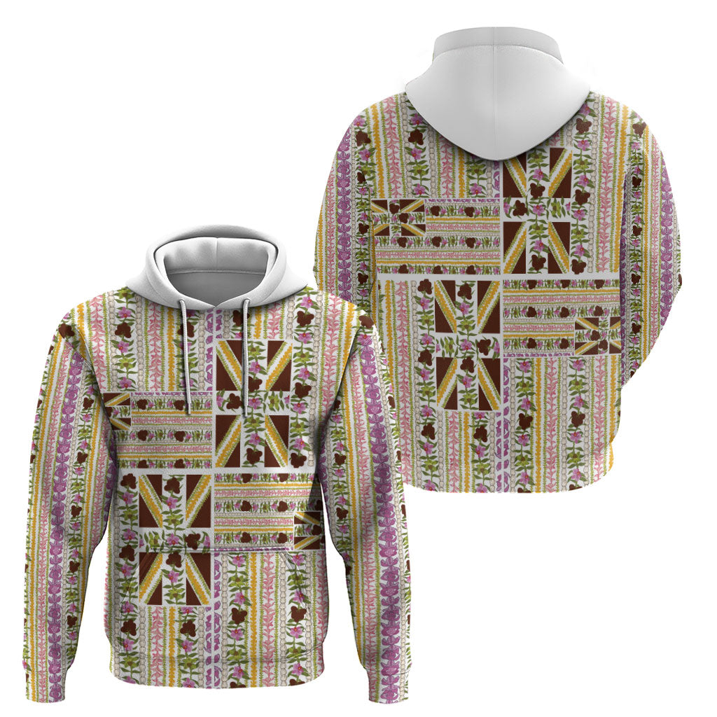 Hawaii Lokelani Pikake Lei Zip Hoodie Hawaiian Flag Motif