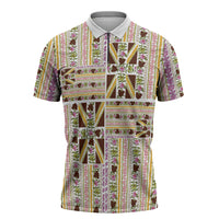 Hawaii Lokelani Pikake Lei Zipper Polo Shirt Hawaiian Flag Motif