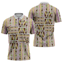 Hawaii Lokelani Pikake Lei Zipper Polo Shirt Hawaiian Flag Motif