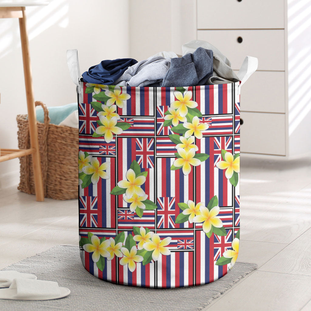 Hawaii Plumeria Lei Laundry Basket Hawaiian Flag Motif