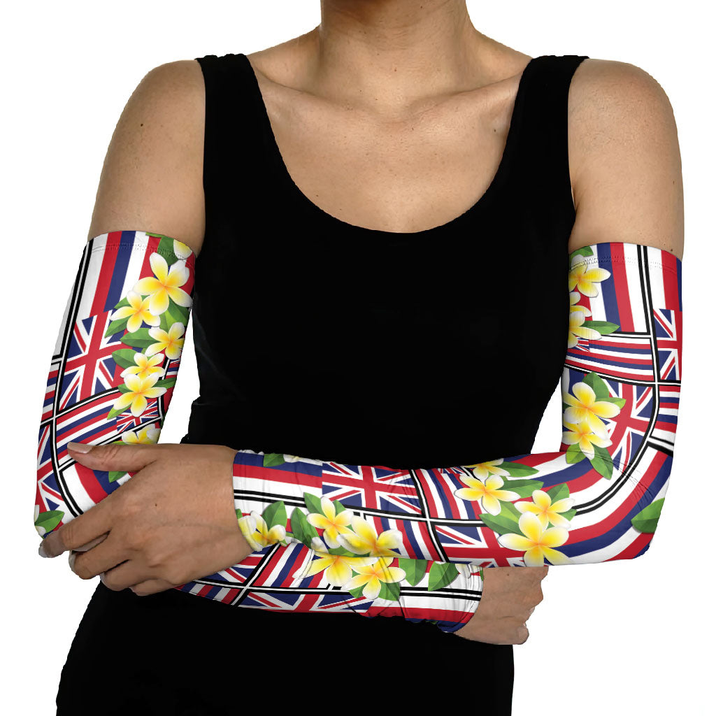 Hawaii Plumeria Lei Arm Sleeves Hawaiian Flag Motif