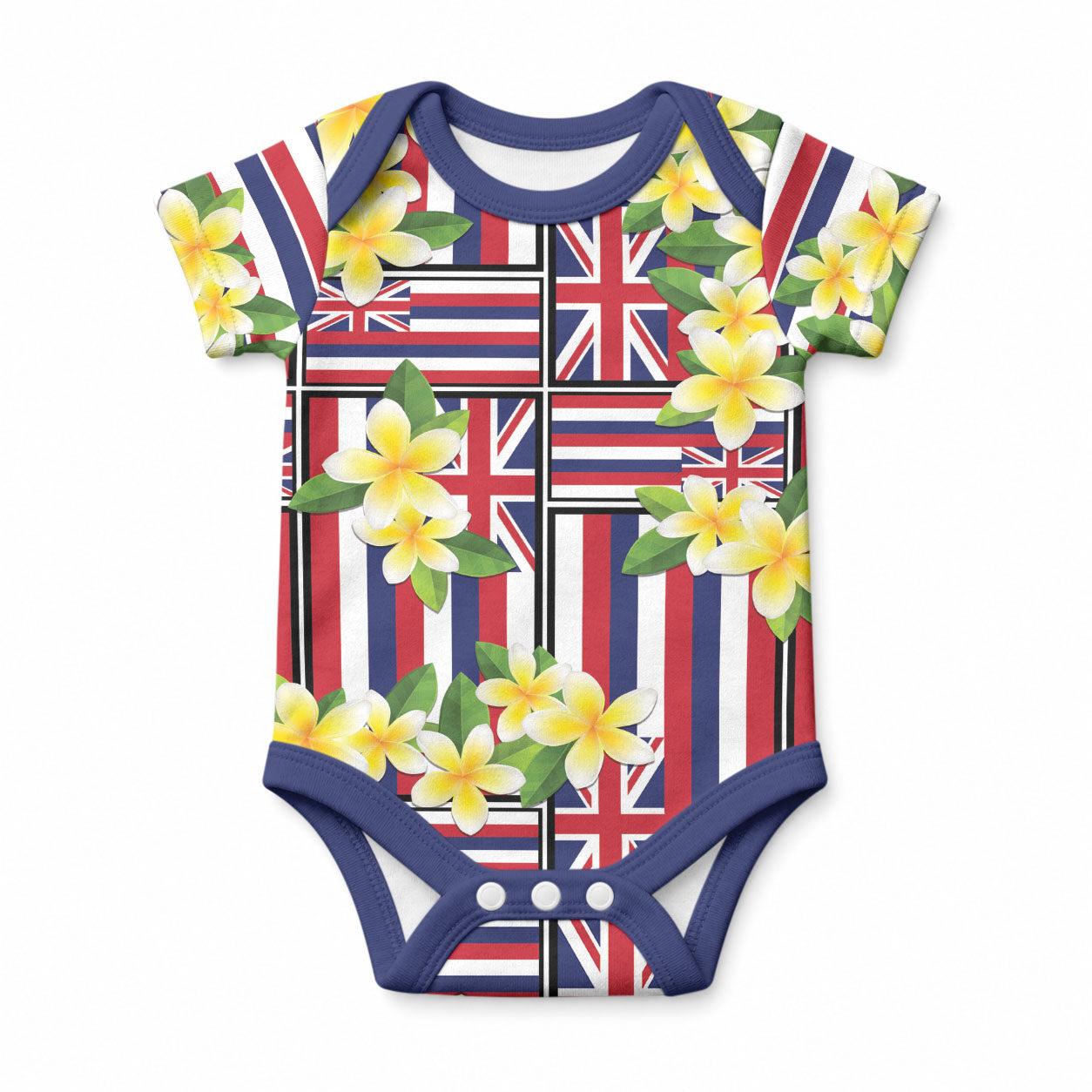 Hawaii Plumeria Lei Baby Onesie Hawaiian Flag Motif LT9 Red - Polynesian Pride