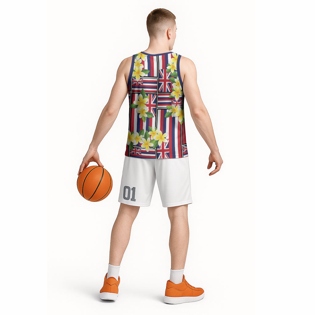 Hawaii Plumeria Lei Basketball Jersey Hawaiian Flag Motif
