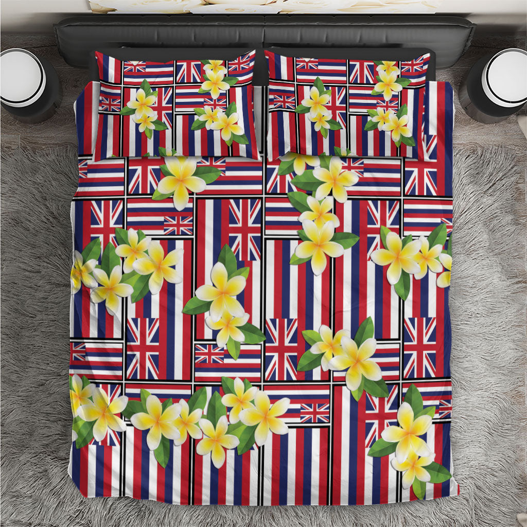 Hawaii Plumeria Lei Bedding Set Hawaiian Flag Motif