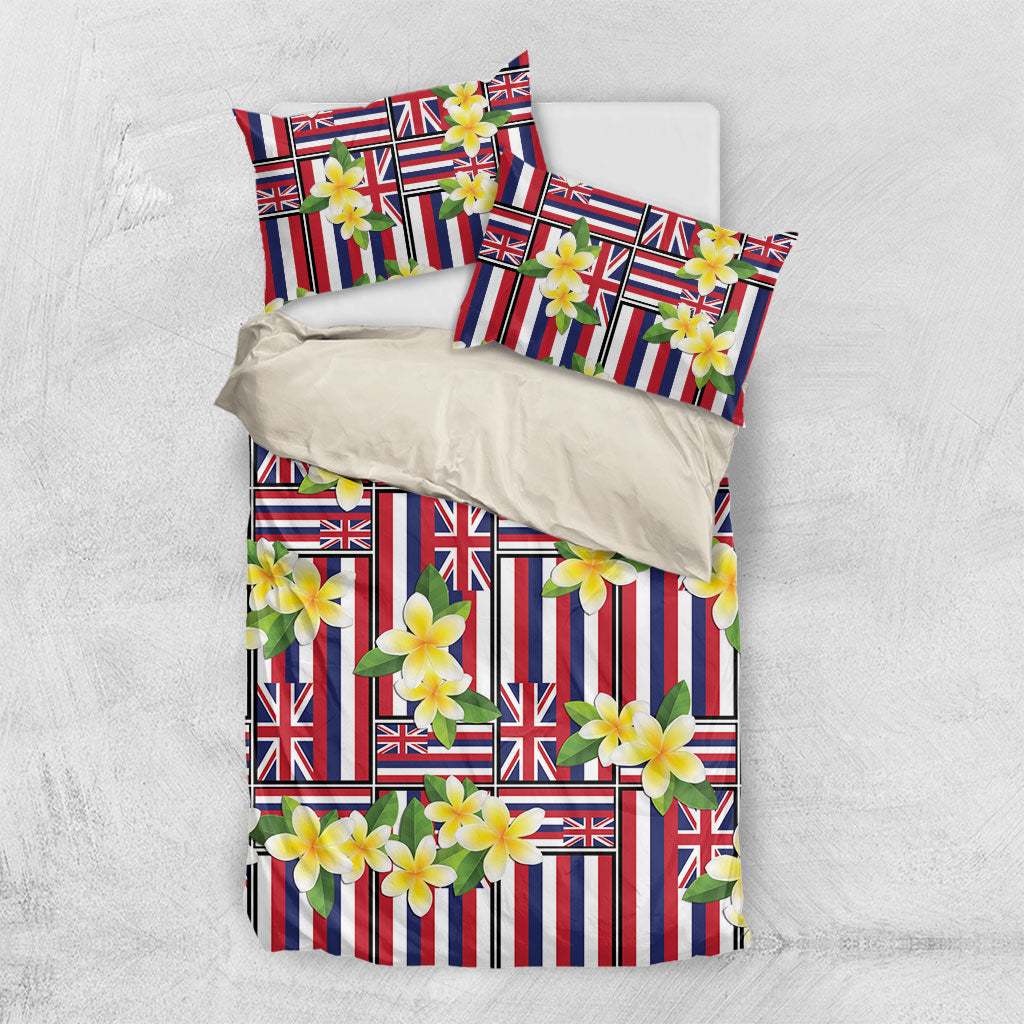 Hawaii Plumeria Lei Bedding Set Hawaiian Flag Motif