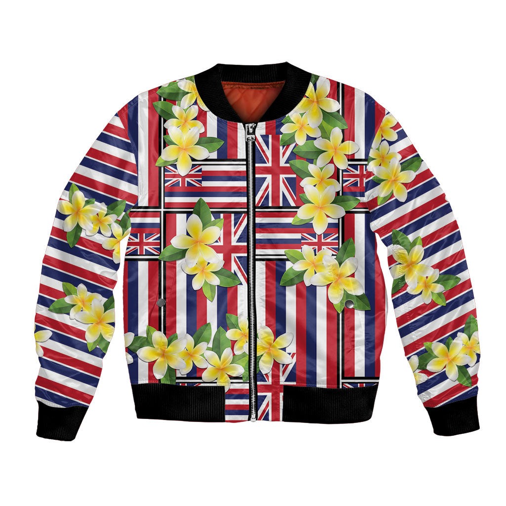 Hawaii Plumeria Lei Bomber Jacket Hawaiian Flag Motif