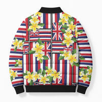Hawaii Plumeria Lei Bomber Puffer Jacket Hawaiian Flag Motif