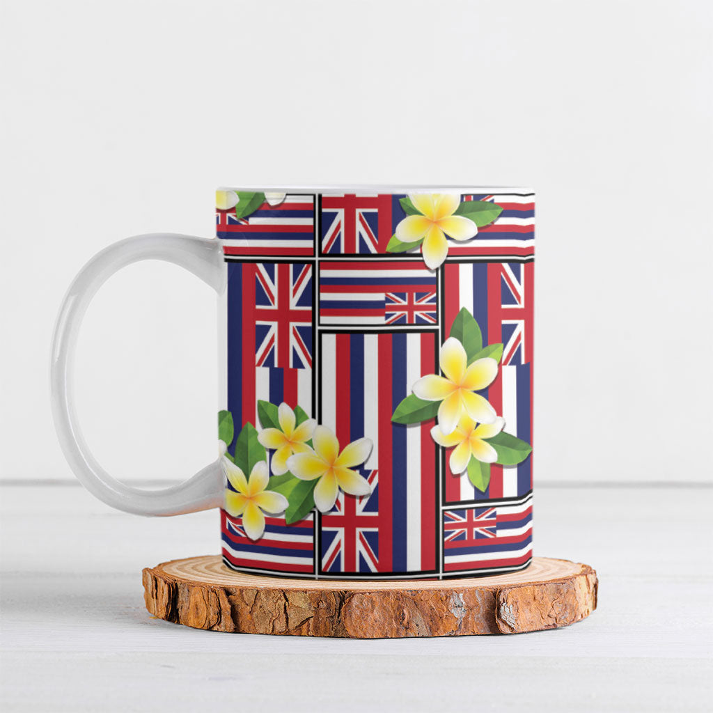 Hawaii Plumeria Lei Ceramic Mug Hawaiian Flag Motif