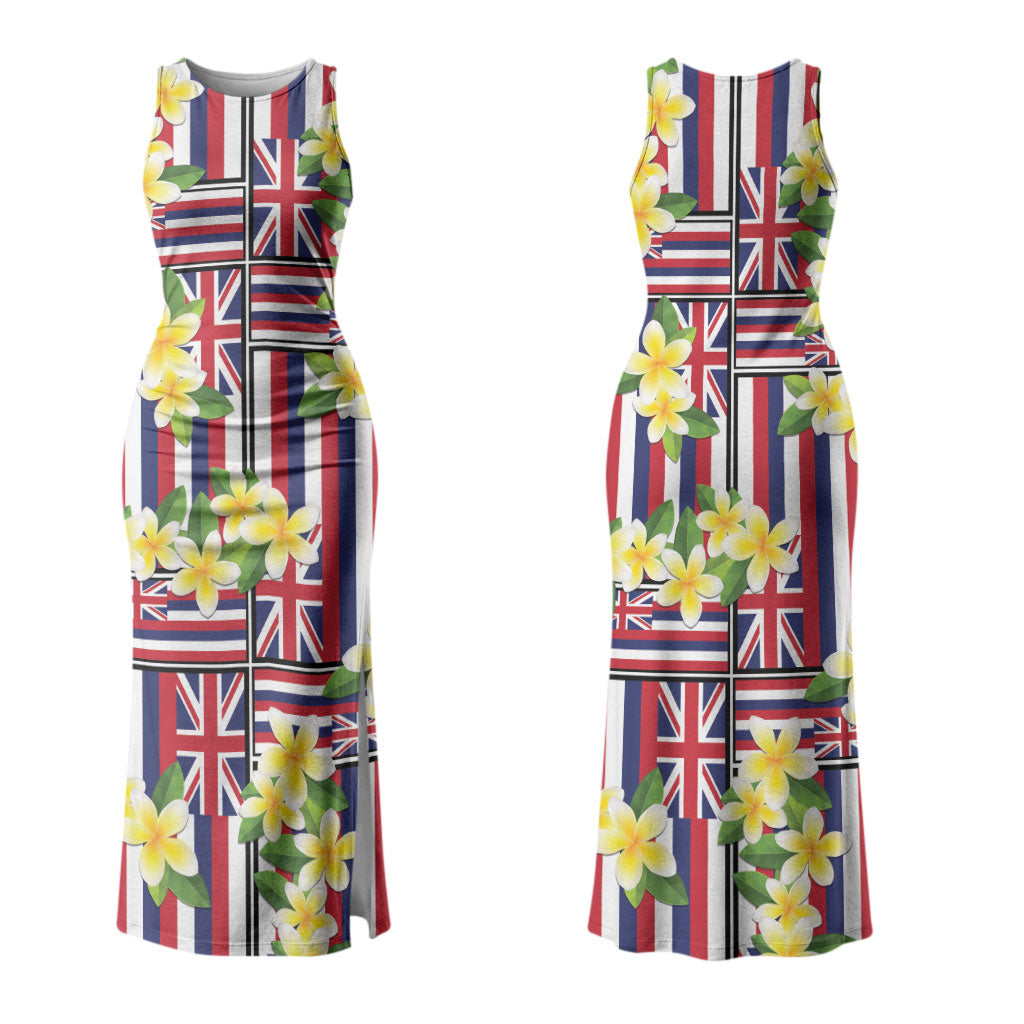 Hawaii Plumeria Lei Couples Matching Tank Maxi Dress and Hawaiian Shirt Hawaiian Flag Motif LT9 - Polynesian Pride