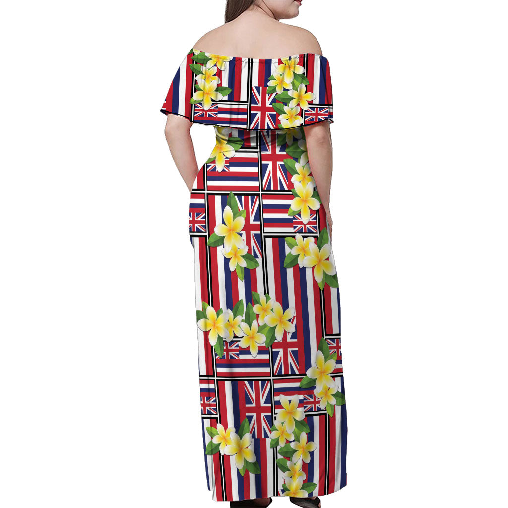 Hawaii Plumeria Lei Family Matching Off Shoulder Maxi Dress and Hawaiian Shirt Hawaiian Flag Motif LT9 - Polynesian Pride