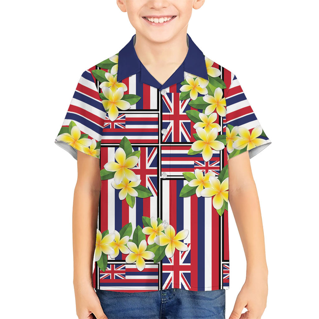 Hawaii Plumeria Lei Family Matching Off Shoulder Maxi Dress and Hawaiian Shirt Hawaiian Flag Motif LT9 Son's Shirt Red - Polynesian Pride
