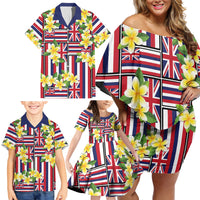 Hawaii Plumeria Lei Family Matching Off Shoulder Short Dress and Hawaiian Shirt Hawaiian Flag Motif LT9 - Polynesian Pride