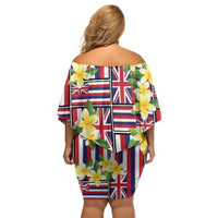 Hawaii Plumeria Lei Family Matching Off Shoulder Short Dress and Hawaiian Shirt Hawaiian Flag Motif LT9 - Polynesian Pride