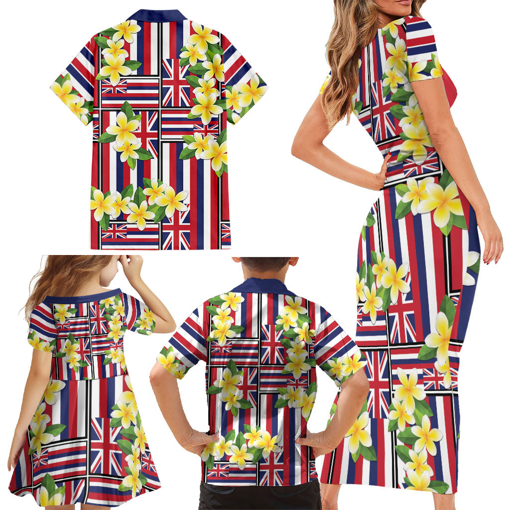 Hawaii Plumeria Lei Family Matching Short Sleeve Bodycon Dress and Hawaiian Shirt Hawaiian Flag Motif LT9 - Polynesian Pride