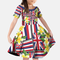 Hawaii Plumeria Lei Family Matching Summer Maxi Dress and Hawaiian Shirt Hawaiian Flag Motif LT9 Daughter's Dress Red - Polynesian Pride