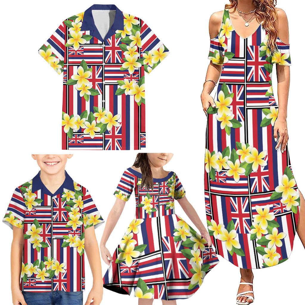 Hawaii Plumeria Lei Family Matching Summer Maxi Dress and Hawaiian Shirt Hawaiian Flag Motif LT9 - Polynesian Pride