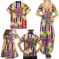 Hawaii Plumeria Lei Family Matching Summer Maxi Dress and Hawaiian Shirt Hawaiian Flag Motif LT9 - Polynesian Pride