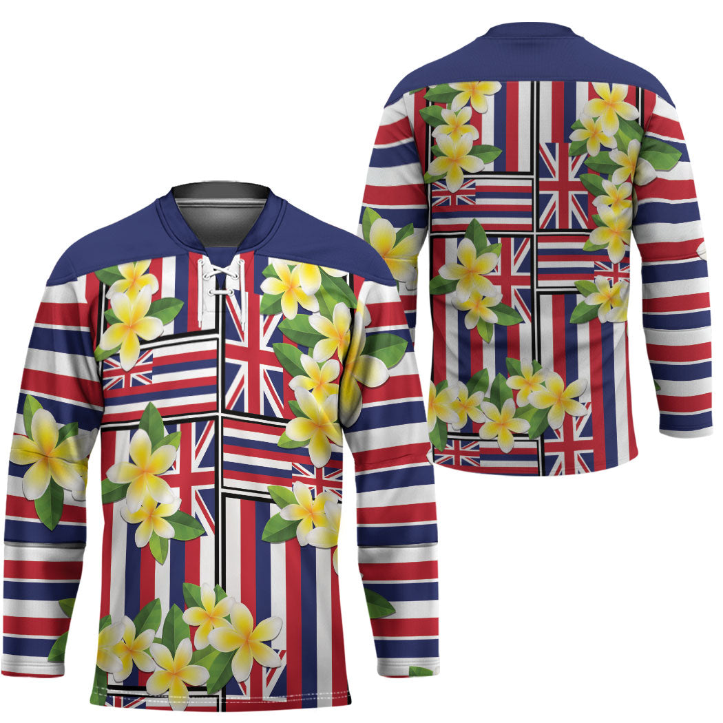 Hawaii Plumeria Lei Hockey Jersey Hawaiian Flag Motif LT9 - Polynesian Pride