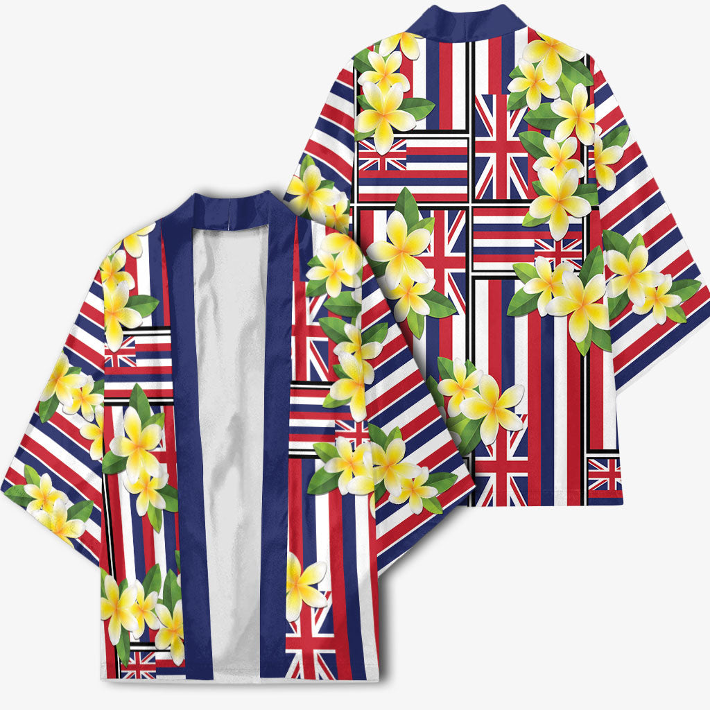 Hawaii Plumeria Lei Kimono Hawaiian Flag Motif