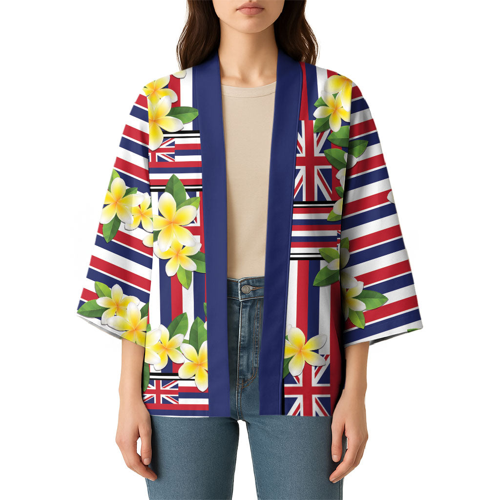Hawaii Plumeria Lei Kimono Hawaiian Flag Motif