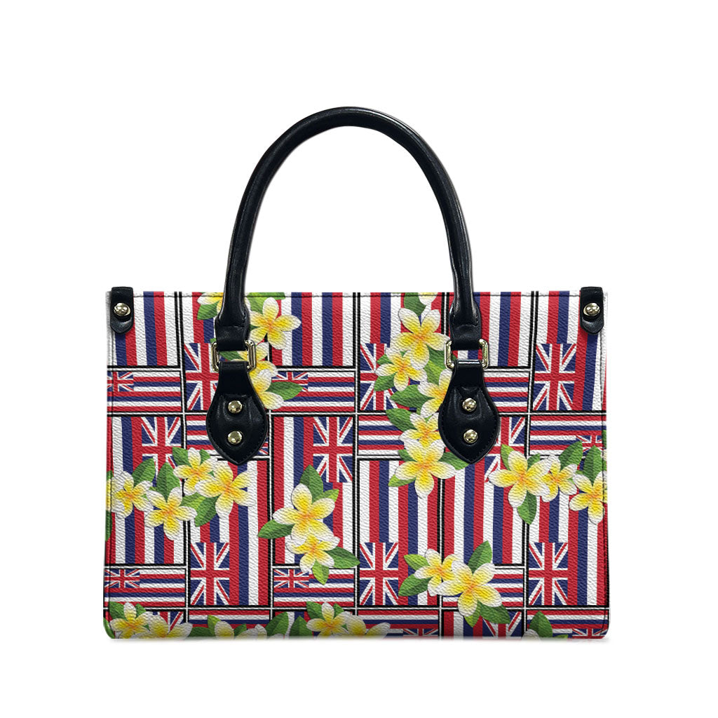 Hawaii Plumeria Lei Leather Bag Hawaiian Flag Motif