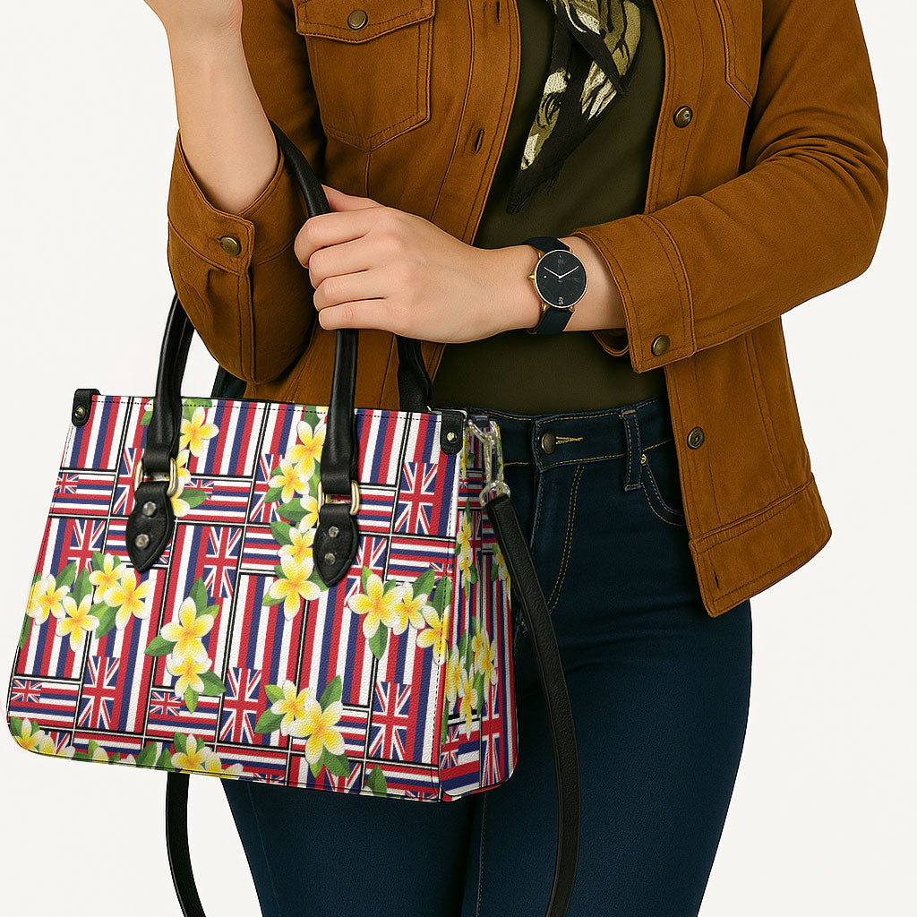 Hawaii Plumeria Lei Leather Bag Hawaiian Flag Motif